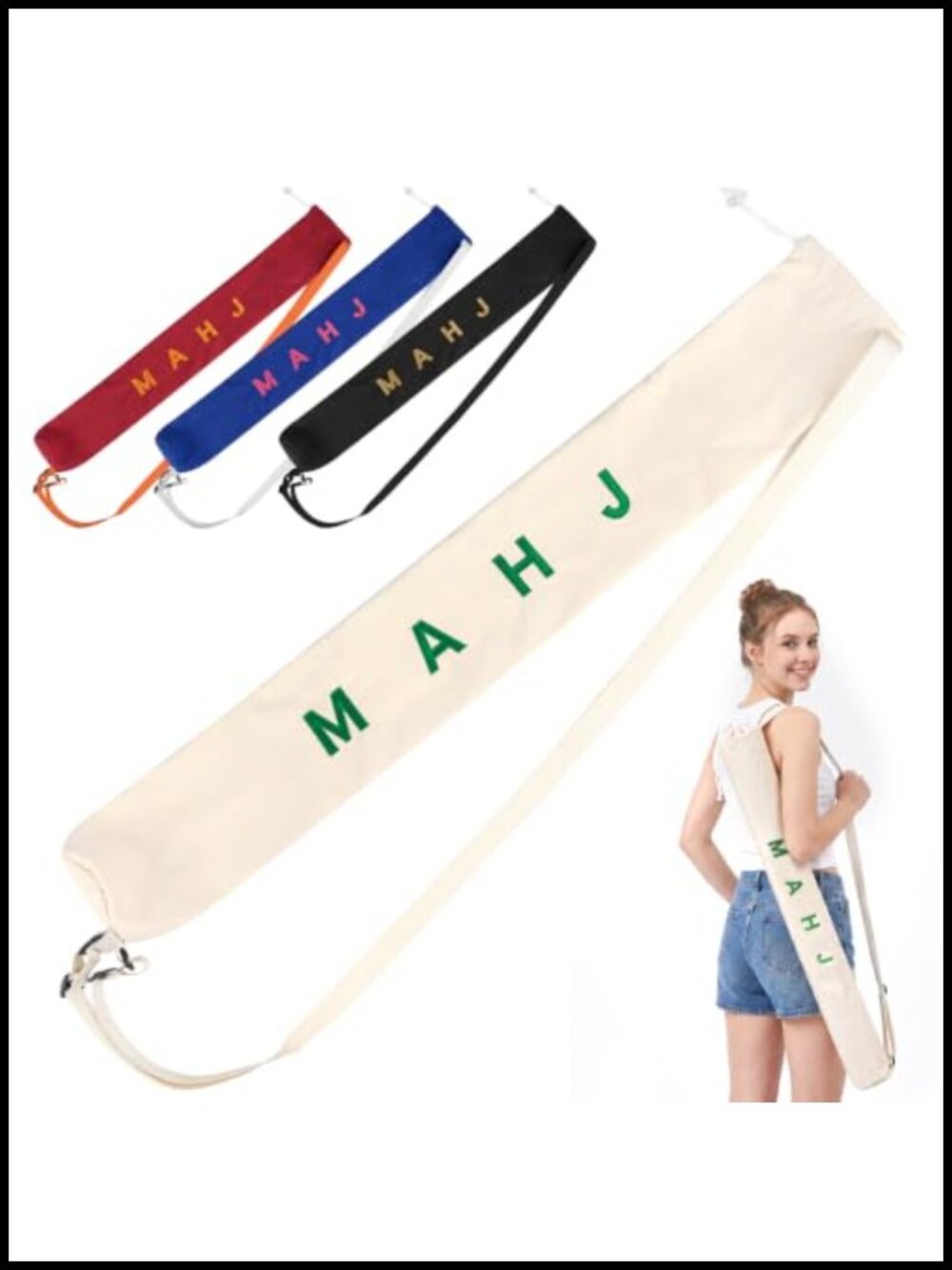 Mahjong Mat Bag 35 Inch Canvas Storage Case Heavy Duty with 3D Embroidery